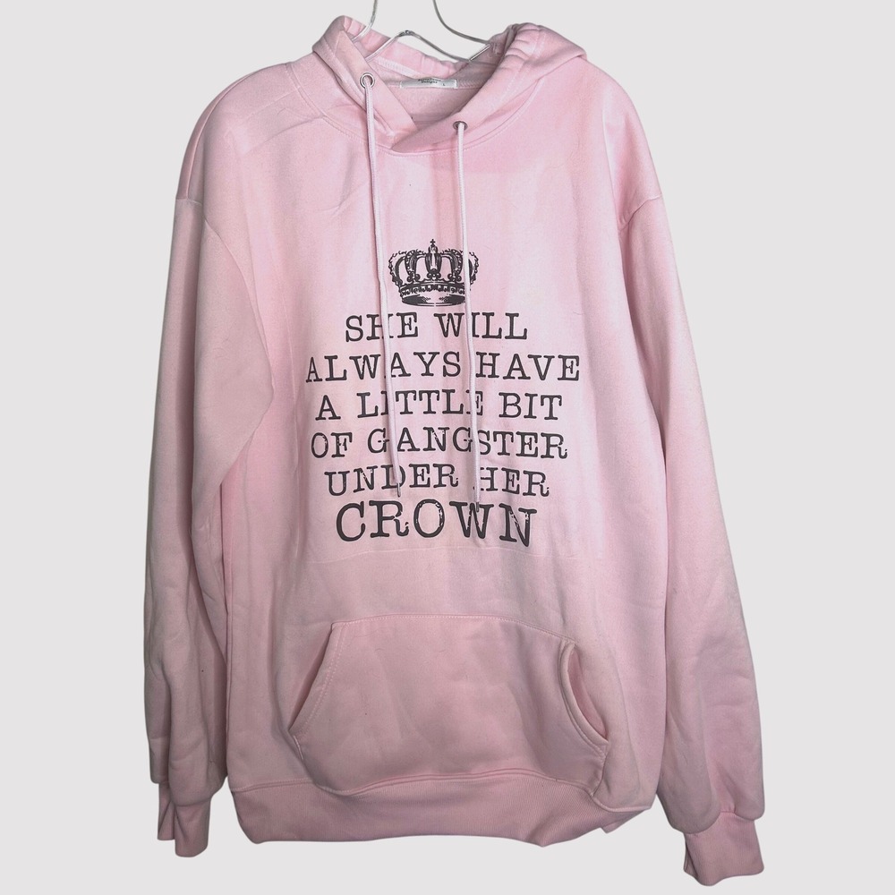 SassyDame Designs LARGE Pink Graphic Hoodie Crown Gangster Slogan Women